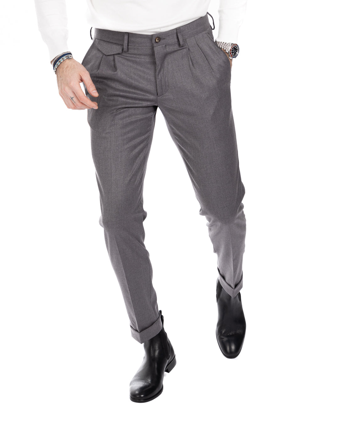 Leo - pantalone vita alta grigio