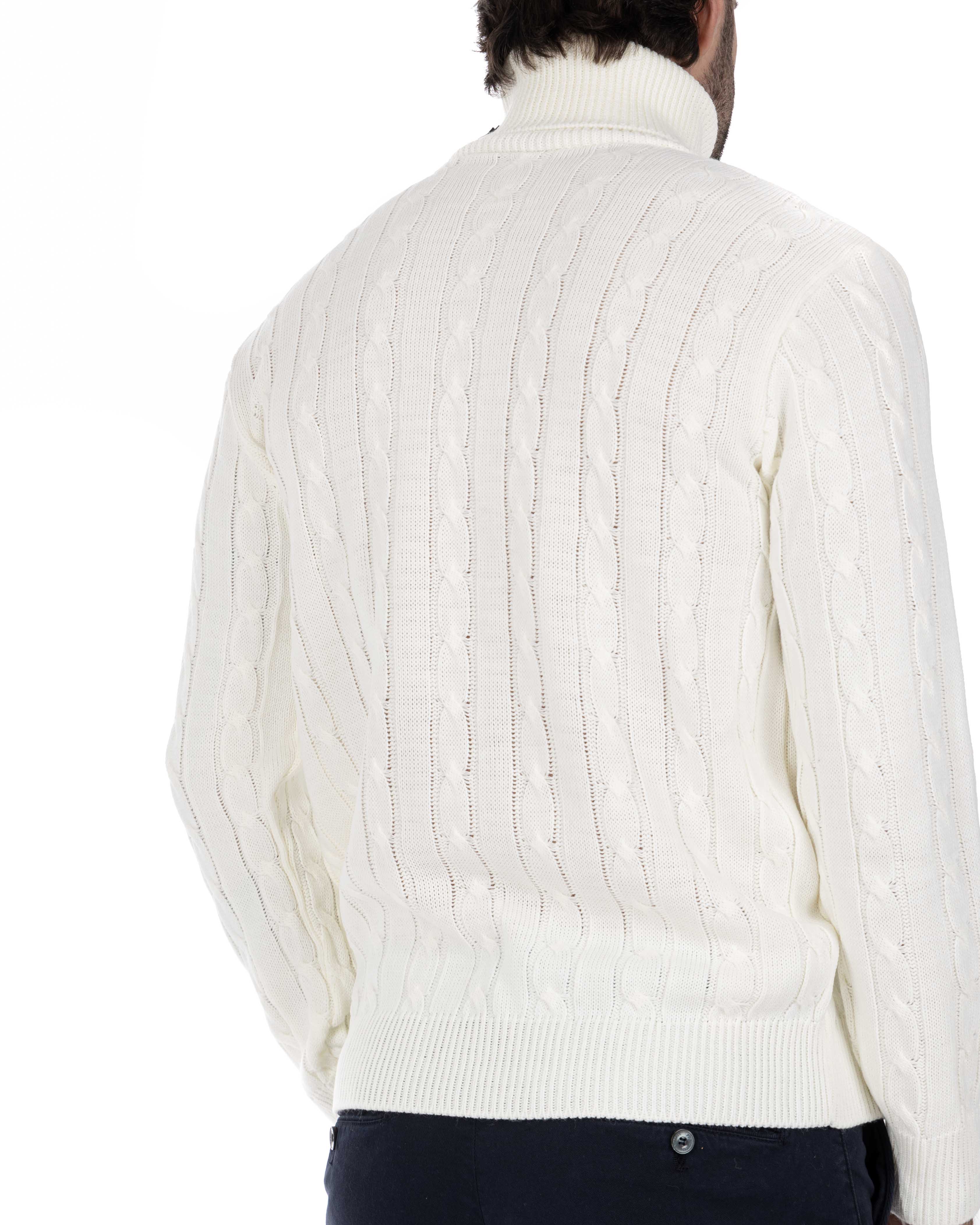 Crovie - white turtleneck sweater with cables