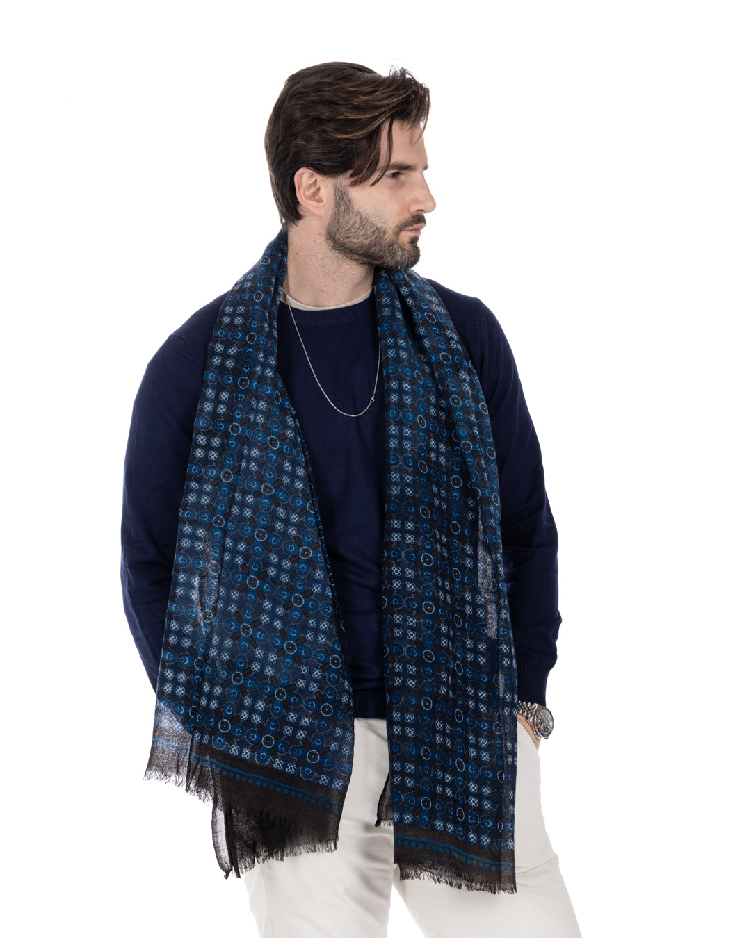Fes - écharpe en laine bleue