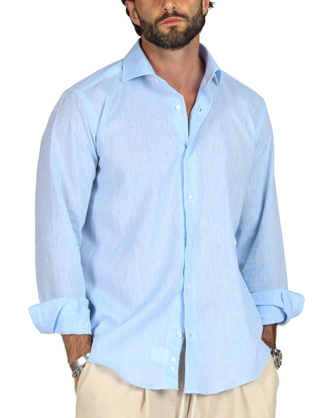 Praiano - Camicia classica azzurra in lino