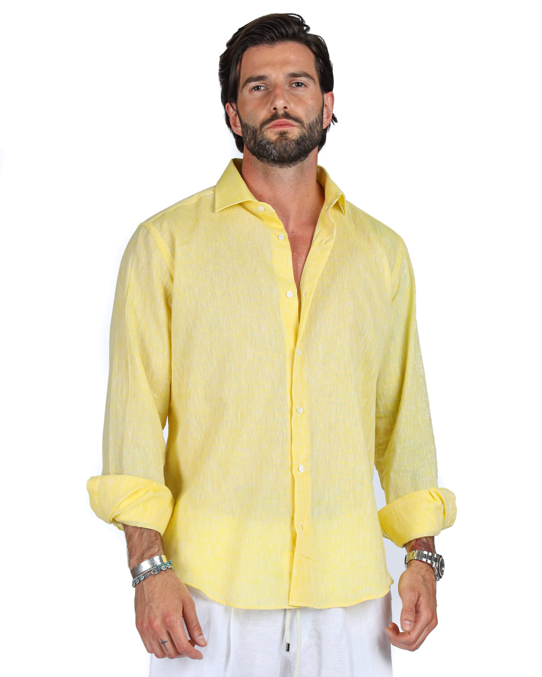 Praiano - Camicia classica gialla in lino