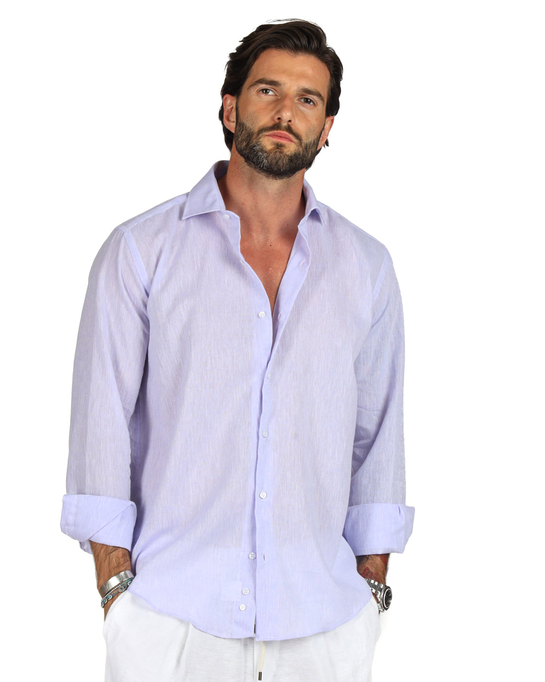 Praiano - Camicia classica lilla in lino