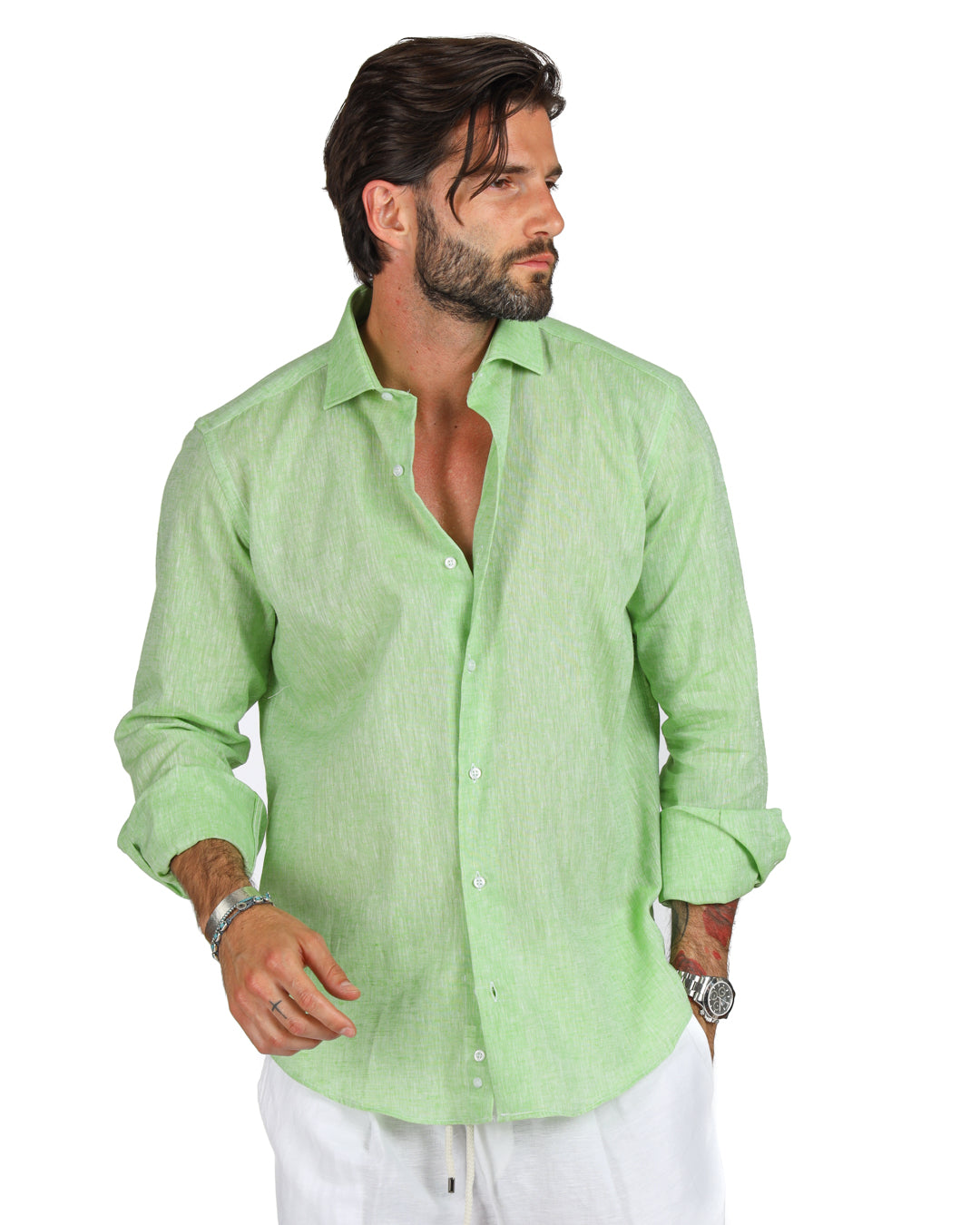 Praiano - Classic apple green linen shirt
