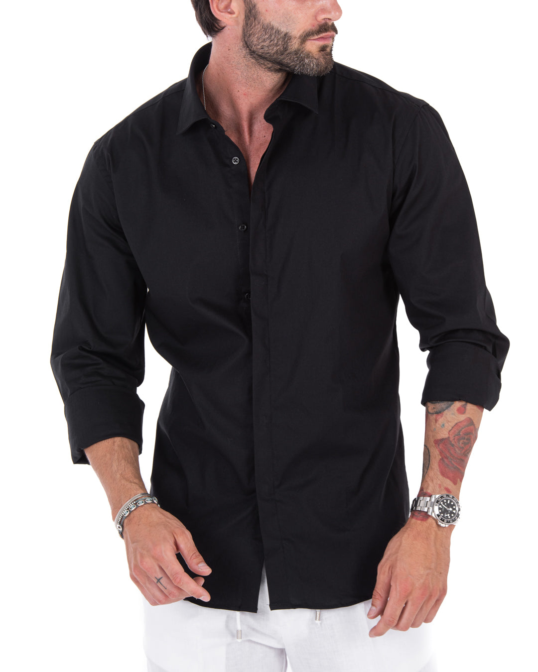 Camicia - basic classica nera in cotone
