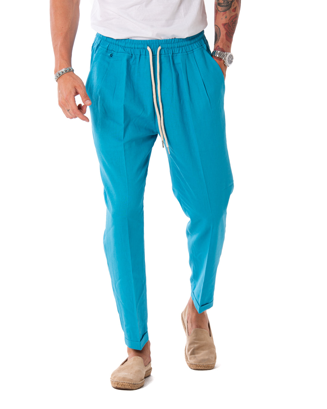 Larry - turquoise linen trousers