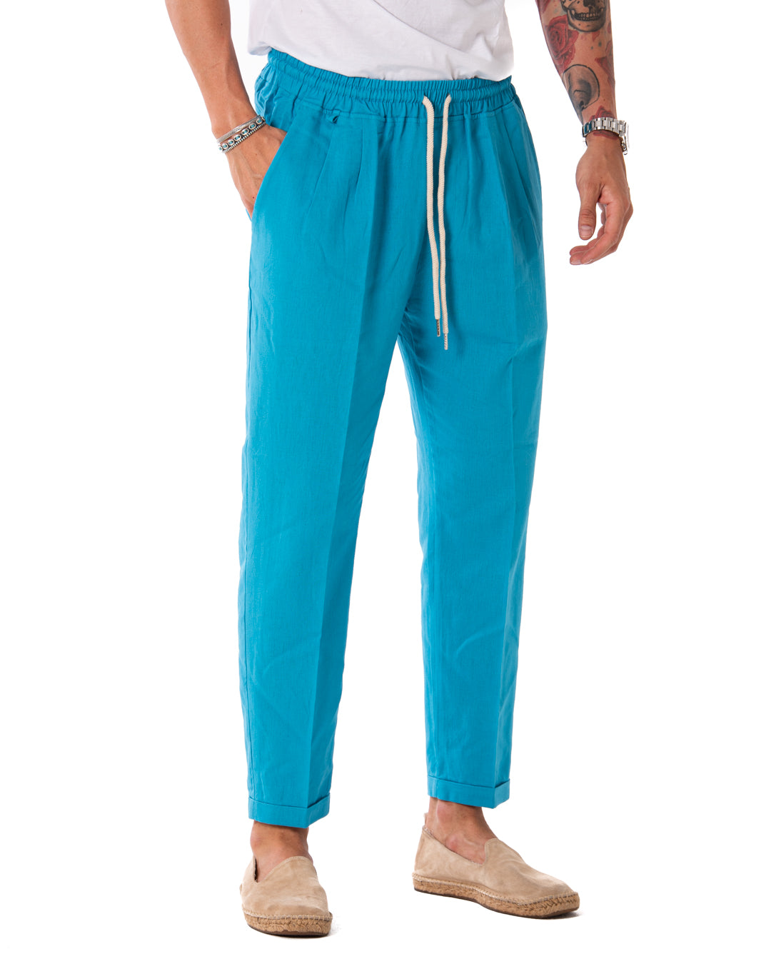 Larry - turquoise linen trousers