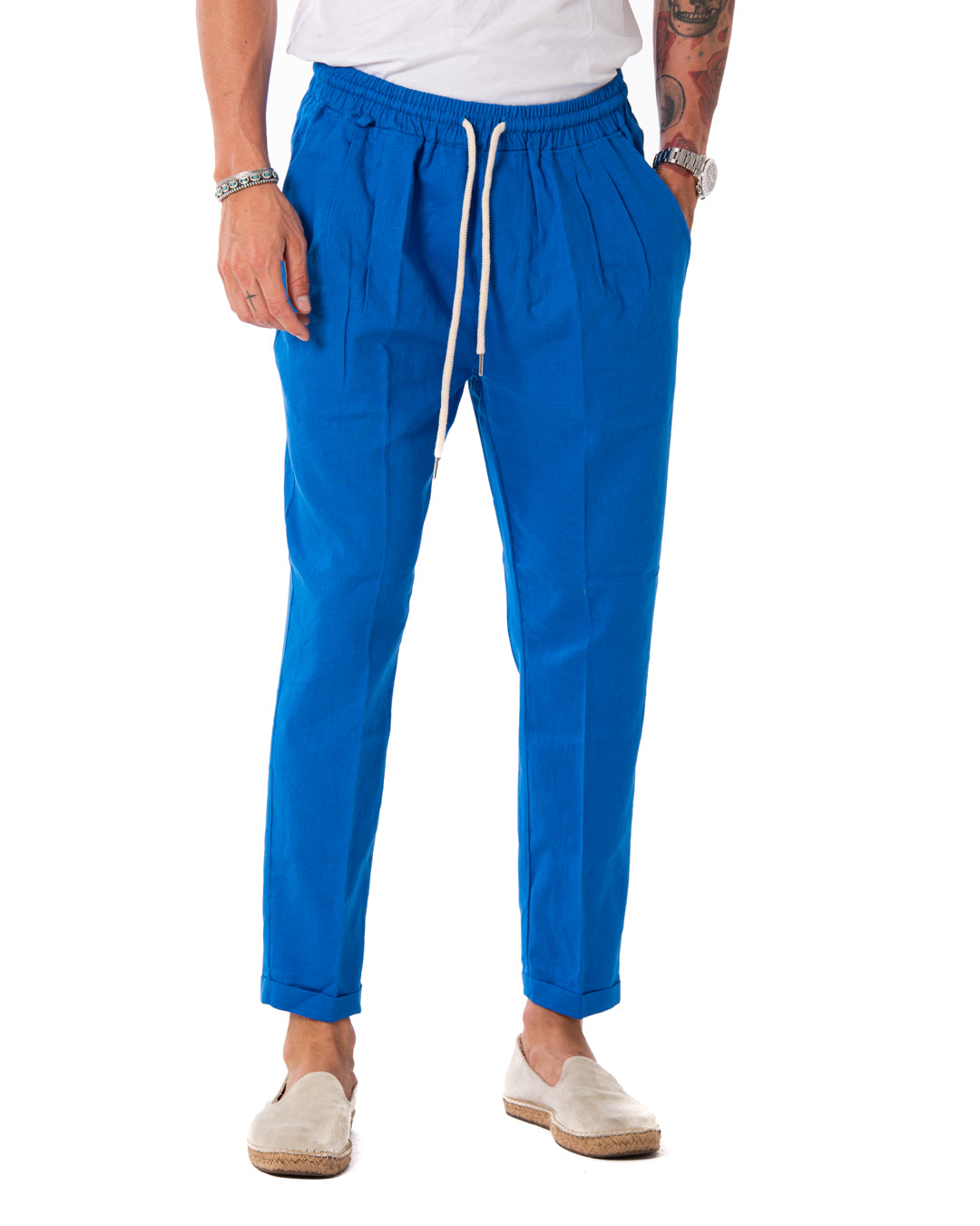 Larry - pantalon en lin bleu électrique