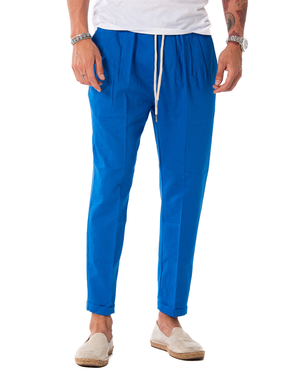 Larry - pantalon en lin bleu électrique
